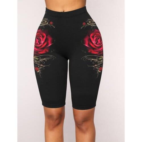 Women Thin Fitness Short Leggings Casual Ladies Flower Print Pants High Waist Summer Bottom Knee-Length Joggers Slim Leggins