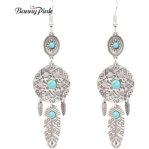 Banny Pink Ethnic Indian Carved Geo Pendant Dangle Earrings For Women Vintage Statement Drop Earrings Fashion Jewelry Pendientes