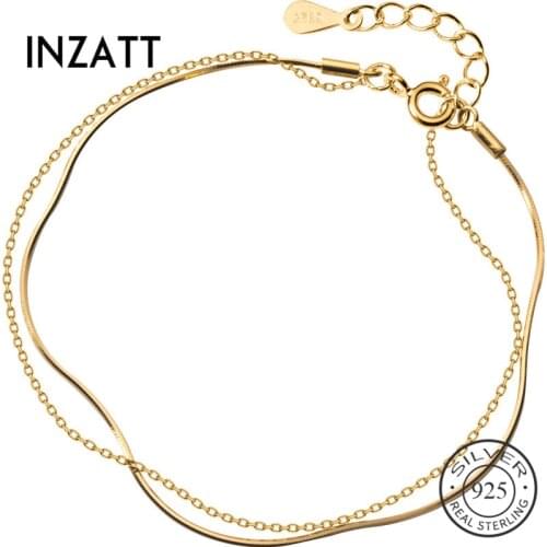 INZATT Real 925 Sterling Silver Minimalist Bracelet For Elegant Women Party Classic Double Chain Fine Jewelry 2019 Accessories