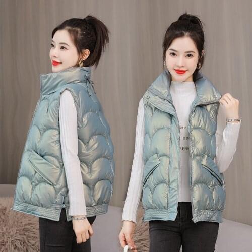 ISENMAL Womans Stand Collar Winter Warm Vest Jacket Female Sleeveless Cotton Padded Vest Casual Quilted Zipper Waistcoat Vest