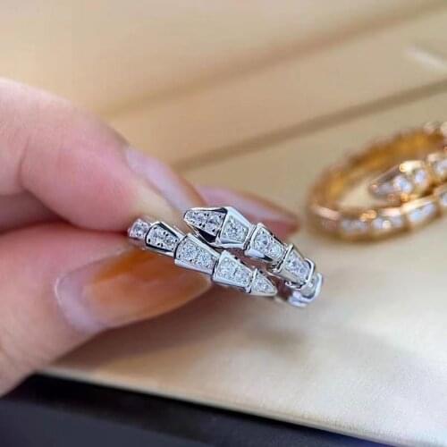Snake Rings for Women Luxury Pave Diamond Engagement Adjustable Womens Ring Wedding White Crystal Zircon Jewelry Stamped
