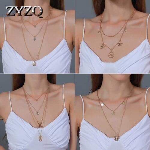 ZYZQ Bohemian Metal Pendant Necklace for Women Short Chain Choker Pendant Fashion Chocker On Neck Jewelry
