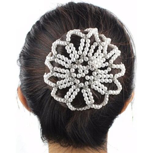 1 PC White Ballet Dancing Snood Net Hair Bands Hair Bun Covers Hand Made Crochet Pearl Elastic Hair Nets Ornament for Ladies