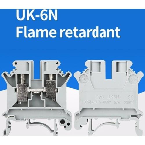 10/20/50pcs Din rail universal terminal blocks UK-6N screw Type wire electrical terminals block connector brass morsettiera 57A