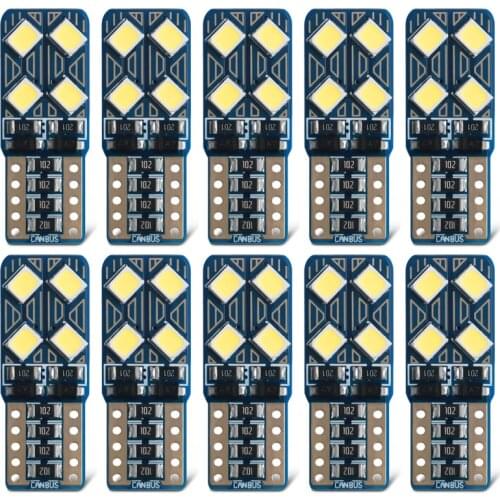 10X Canbus T10 W5W Led Bulb Error Free Car Interior Light 3030 8SMD 194 168 Reading Dome Bulbs Instrument Plate Lamp White 6000K