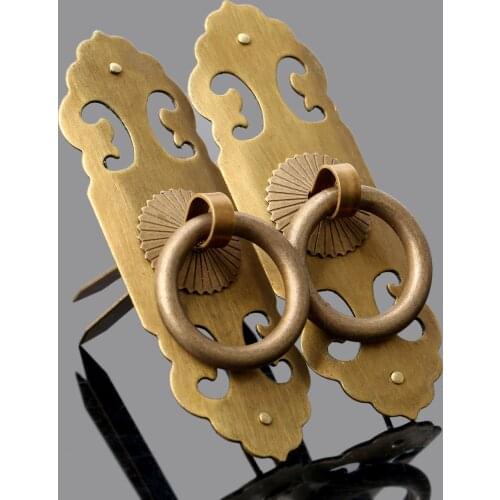 2Pcs Vintage Chinese Style Furniture Pull Lock Latch Cabinet Hardware Brass Knockers Cabinet Door Handle Drawer Handles & Knobs
