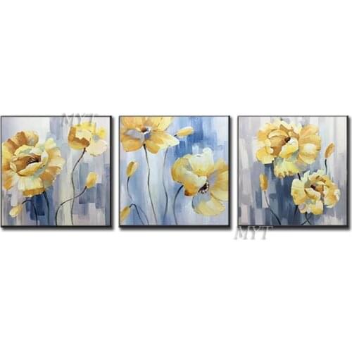 3 PCS Flowers Unframed 100% Hand Painted Modern Oil Painting Abstract Acrylic Unframed Simple Color Wall Canvas Art For Bedroom