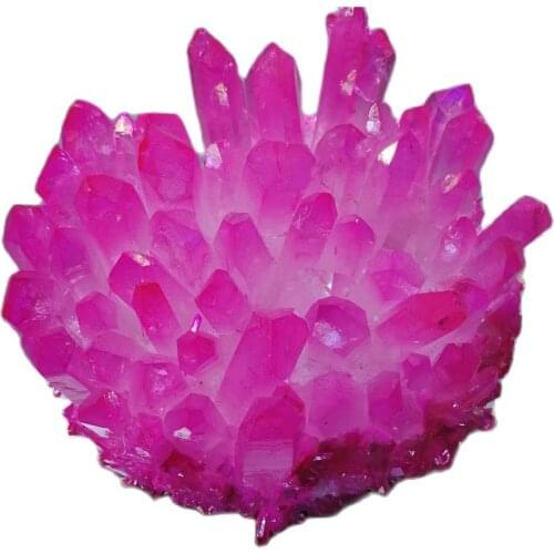350-450g Natural white crystal cluster electroplated pink crystal cluster crystal Point home decoration 1pc