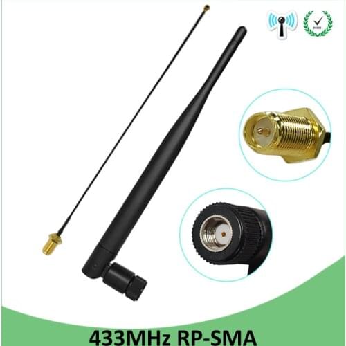 5pcs 433Mhz Antenna 5dbi GSM 433 mhz RP-SMA Connector Rubber Lorawan antenna+ 20cm IPX to SMA Male Extension Cord Pigtail Cable