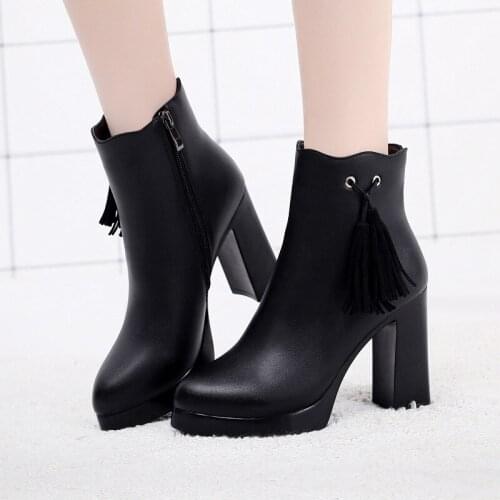 2018 booties thick with high-heeled Martin boots autumn and winter short tube waterproof platform muffin thick bottom 40-43 yar