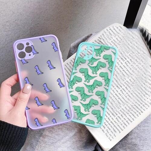 Cute Dinosaur Clear Hard Phone Case For iPhone 12 11 Pro Max XS XR X SE 20 7 8 6 Plus Animal Shockproof Candy Cover Matte Fundas