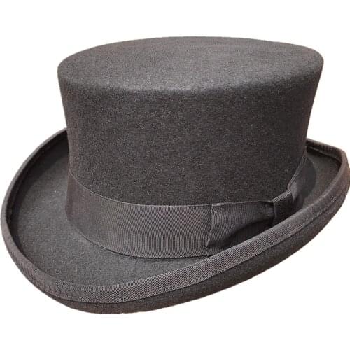 Black Wool Felt Low Short Stovepipe Top Hat Topper For Women Men