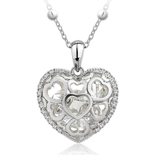 COCOM Sweet and Cute Hollow-Out Heart Shaped Pendant Necklace with CZ Crystal Sweater Chain Winter Fashion Jewelry Gift for Girl