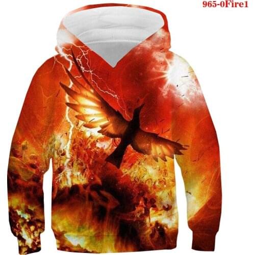 Children Clothes Fire Phoenix Bird Printed Casual Street Hoodies Kids Sweatshirts Hoody Harajuku Tops Boys/Girls Pullover Hoodie