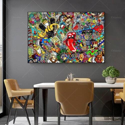 Home Decoration Modern Abstract Grafitti wall art, Music collage, Canvas wall art Gift,Bedroom Decoration Canvas Painting Decor