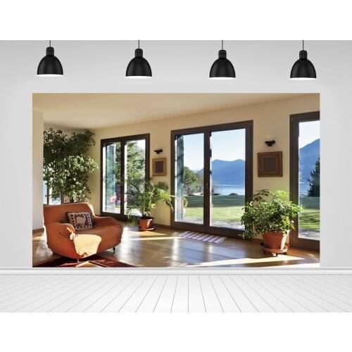Scopiso French Window Cozy House Office Photography Backdrops Sofa Plants Interior Room Decro Scenery Floor Photo Backgrounds