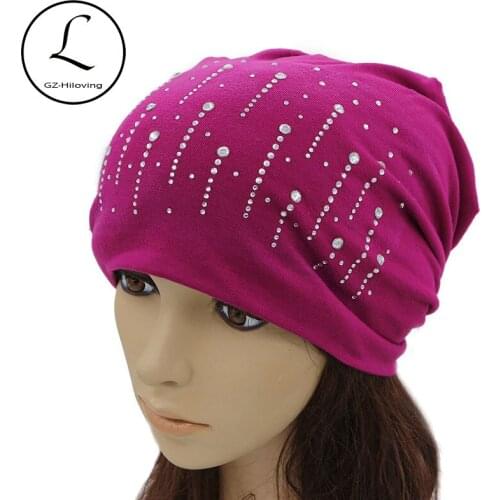 GZHILOVINGL Rhinestone Beanie Women Summer Glitter Raindrop Solid Color Skullies Slouchy Beanie Hats Bonnet Womens Cap Hat Gorro