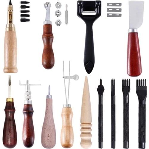 Imzay Leather Professional Hole Punch Craft Tools Kit Cutter Carving Working Stitching Leather Craft Tool Sets Accessories