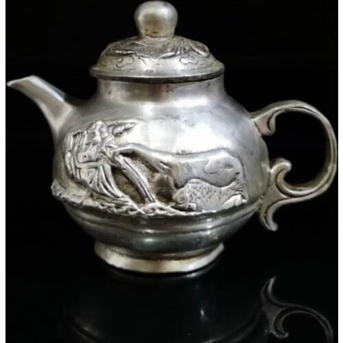 China White copper maitreya Buddha small teapot crafts statue