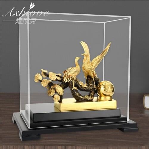 Chinese Red-crowned Crane Statues Sculptures Gold Leaf Pine tree Bonsai Living Rooms Home Furnishings Gifts Figurine Home decor