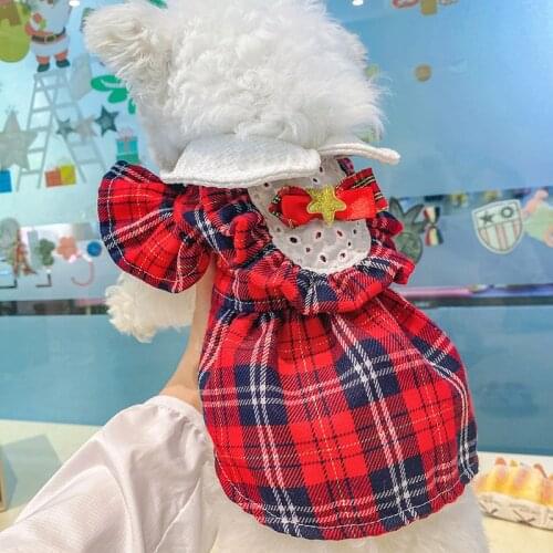 Red Christmas Bows Winter Small Pet Dog Dresses For Yorkie Shih Tzu Puppy Cat Skirt Wedding Cloth Outfit Vestidos Para Perritas
