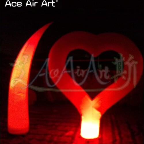 Economic inflatable heart shape tusk model with changing led light for wedding/stage Decoration on Valentines Day