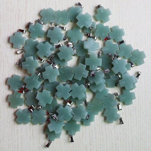 Natural green aventurine stone cross shape pendants 20*20mm DIY jewelry making earrings for woman gift 30pcs/lot Wholesale
