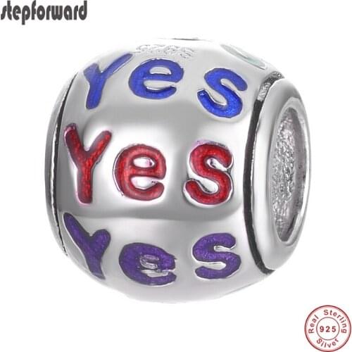 Original New Design Say Yes Round Bead 100% 925 Sterling Silver Yes Letter Pattern Charm Fit Bracelets Bangles & Necklaces