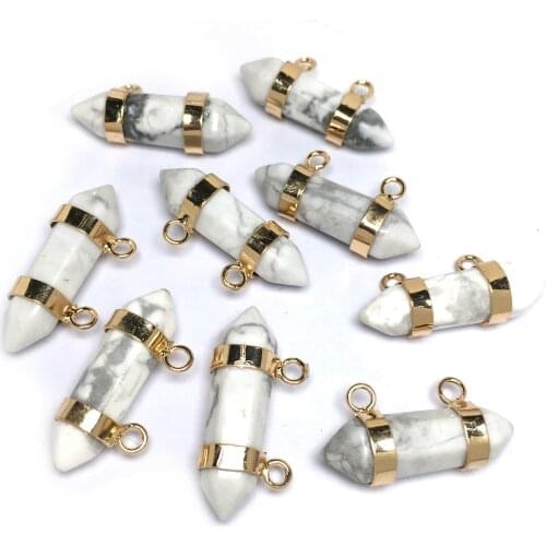 Natural Stone White turquoise Pendant Double Hole Connector for Jewelry Making DIY Charms Necklace Bracelet Accessories
