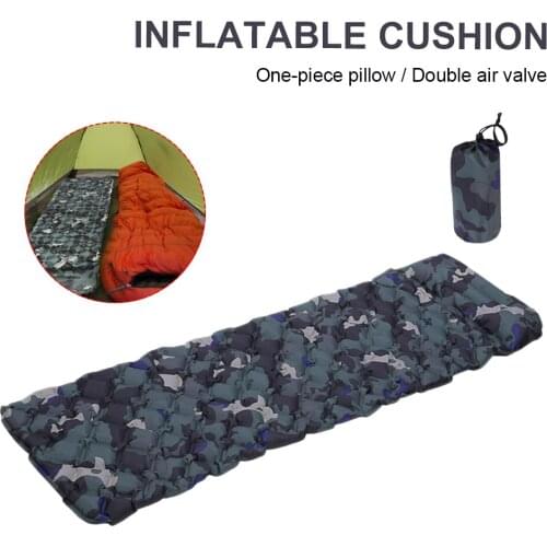 Portable Sleeping Mat Inflatable Lightweight Camping Sleeping Mattress with Pillow Air Cushion Sleeping Pad Camping Mat Blue