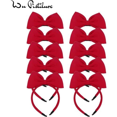 10PC Headband Big Red Bow Hair Band Snow spins cloth art pure handmade Band Clip Hair Accessories For Party Act Out