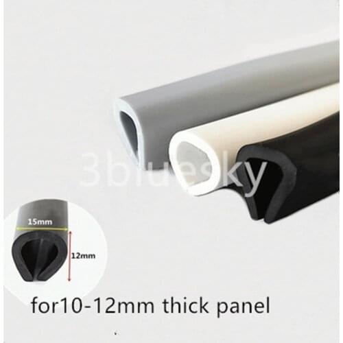 Rubber U Sealing Strip 12x15mm 12mm thick Glass Metal Car Wood Panel Board Round Edge Encloser Shield Gray White Black