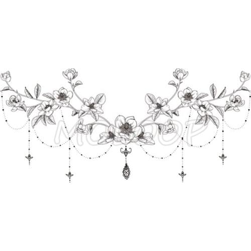 Diamond Flower Temporary Tattoo Stickers Sexy Necklace Chest Back Fake Tatoo Flash Tatto Makeup Breast Art for Woman Girl