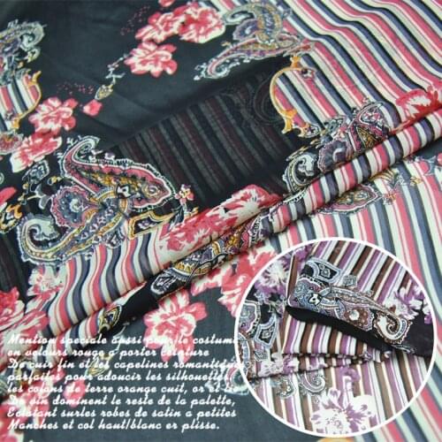 LEO&LIN Color stripes cashew flowers in spring summer 100% silk georgette dress fabric Baotou (1 meter)