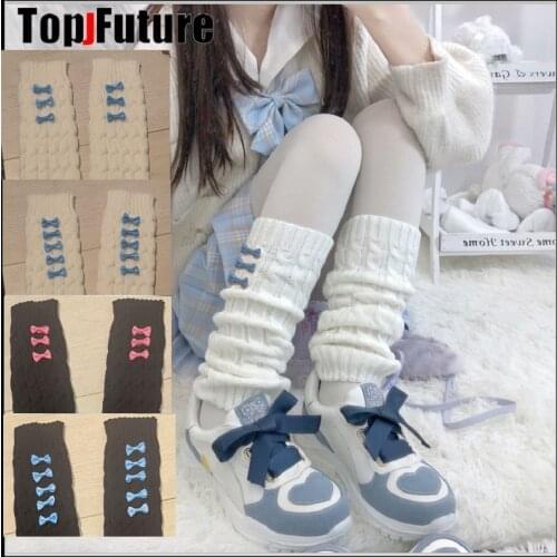 Girl Sweet Lolita Bow Knit Long Socks Women Outdoor Knee Decorative Leg Warmers Lady Warm bow Gothic Lolita cosplay Sock