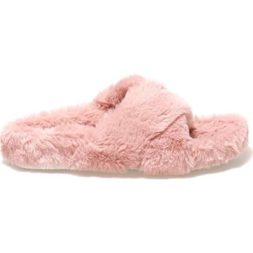 Winter women house slippers Faux fur fashion warm shoes women slip on flats women slides black pink cozy home furry slippers
