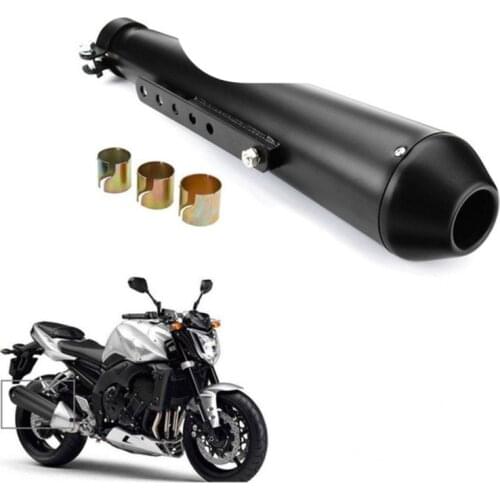 Universal 44.5cm/17.5'' Black Motorcycle Tapered Exhaust Muffler Pipe Silencer With Sliding Bracket For Cafe Racer