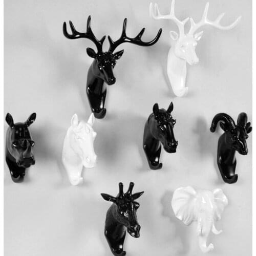 Cute Animal Head Key Hanger Wall Home Decor Wall Hooks Decorative Room Resin Deer Room Decoration Hooks For Keys Holders Rack