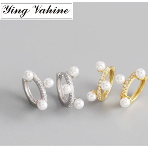 Ying Vahine 100% 925 Sterling Silver Small White Beads Stud Earrings for Women