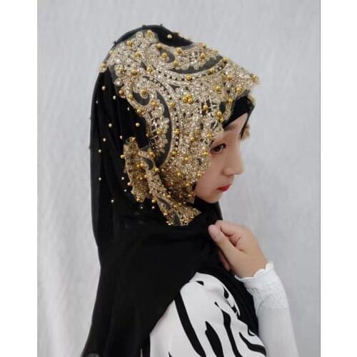 2021 New Muslim Jersey Hijab Femme Musulman Gold Diamonds Sequins Long Scarf Hijabs Hoofddoek Fashion Chiffon Turbante Shawl