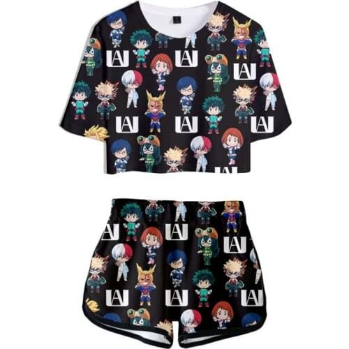 My Hero Academia Short Suit Women Girl 2 Piece Crop Sets Outfits 3D Print Japanese Cute Anime Cosplay 2021 New Summer Tracksuit