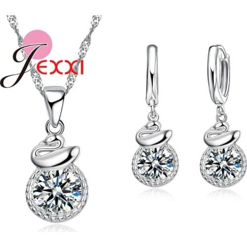 Wholesale Women Jewelry Set Austrian Crystal Pendant Necklace Earrings Set 925 Sterling Silver Bridal Wedding Jewelry Sets
