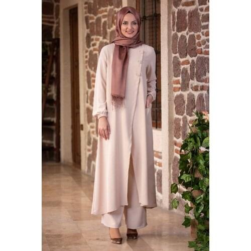 Stone color two pieces women dress. Elegant and quality dress. Muslim dress. New season fashion. Made in Turkey. Caftan. Kaftan