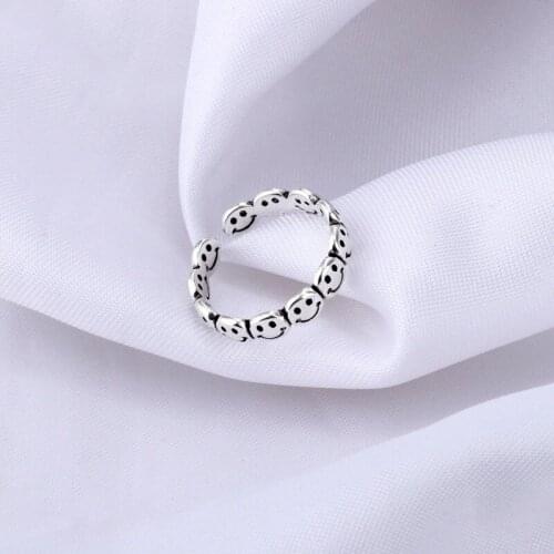 Happy Smiling Face Open Rings for Women Punk Hip Hop Adjustable Ring Fashion Vintage Silver Color Rings Jewelry Best Gifts