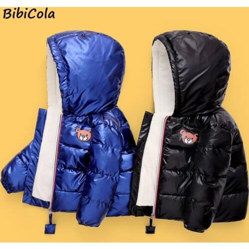 Winter Jacket Boys Plus Velvet Warm Kids Cartoon Coats Cotton Children Outerwear Baby Girls Coats New Kids Hooded Jackets 1-5T