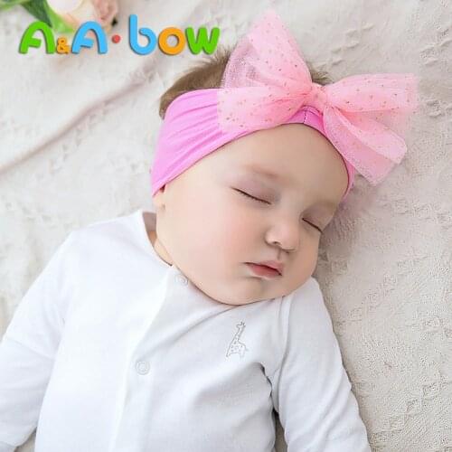1pcs Newborn Toddler Baby Headband Girls Dot Pattern Mesh Soft Elastic Girl Head Wrap Solid Color Bow Turban Hair Accessories