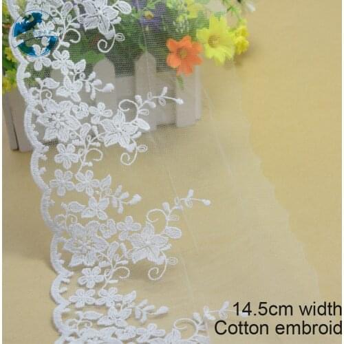 3yards white lace 14.5cm width cotton Embroid sewing ribbon guipure fabric lace trim warp knitting DIY Garment Accessories#3006