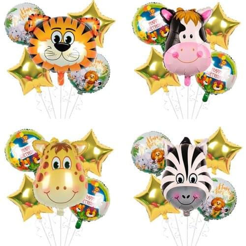 5Pcs Jungle Animal Tiger Lion Monkey Zebra Giraffe Cow Foil Balloon Kids Birthday Party Decoration Baby Shower Decor Supplies