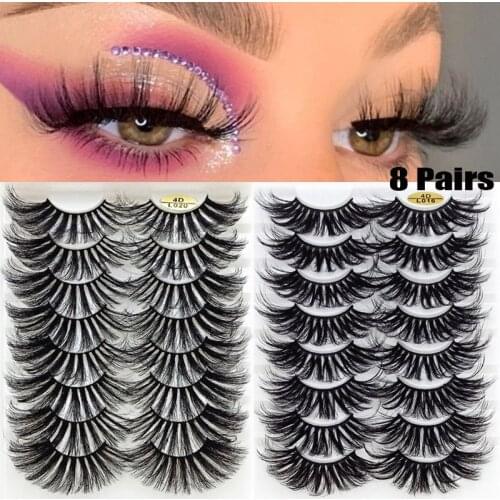 8 Pairs 4D False Eyelashes Thick Dramatic Wispies Fluffy 25mm Eyelashes Extension Makeup Volume Handmade Fake Mink Eyelashes