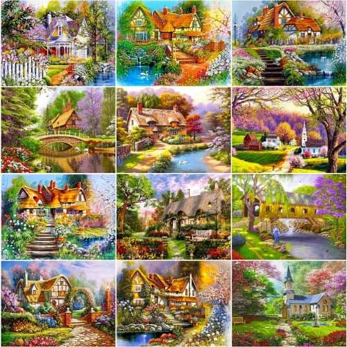 Diamond Painting House Landscape Diamond Mosaic 5D DIY Diamond Embroidery Full Square Round Drill Cross Stitch Kits Home Decor